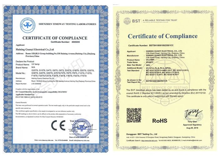 certification of t8 uvc
